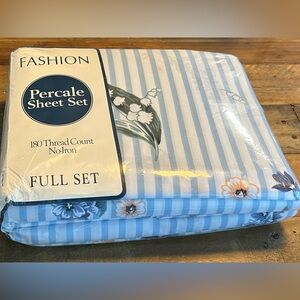 Vintage Percale Full Sheet Set - Blue and White Floral Savannah II